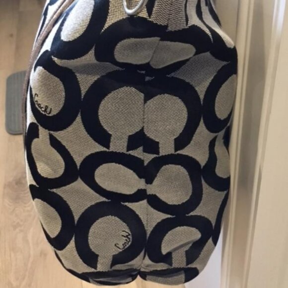 Coach Poppy Optic Op Art Glam Signature Tote Bag Black Grey Silver #13826 - Picture 4 of 12